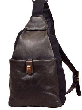 DECCA Vintage Black Leather & Nylon Sling Bag Backpack